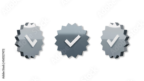 Profile verification check mark icon gray from different angles 3D Illustration