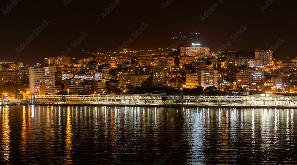 Mallorca, Spain - October 22, 2022, Port Alcudia in the late evening, view of the island of Mallorca from the sea side.