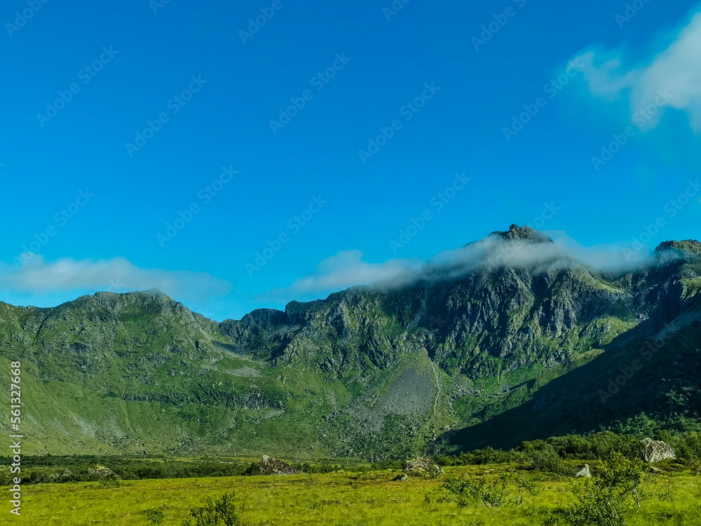 Obraz premium mountain landscape with sky , image taken in Lofoten Islands, Norway, Scandinavia, North Europe