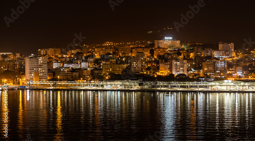Mallorca, Spain - October 22, 2022, Port Alcudia in the late evening, view of the island of Mallorca from the sea side.