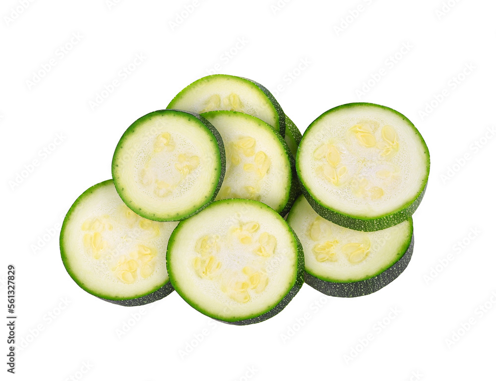 Slices of zucchini isolated on white background. Slices of zucchini isolated on white background.