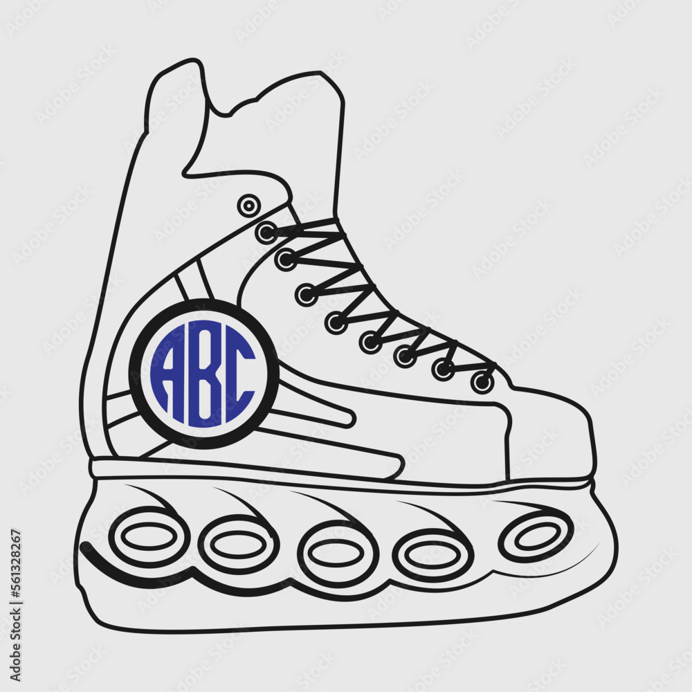 Hockey Skate Monogram SVG Cut File, Puck Svg, Sticks Svg, Ice Hockey