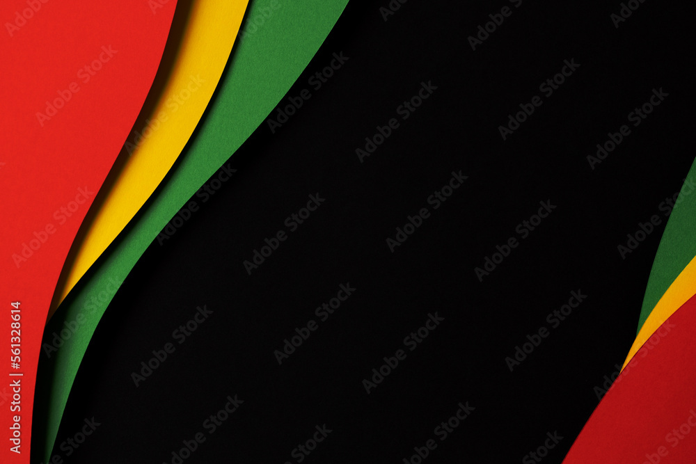 Obraz premium Abstract geometric black, red, yellow, green color background. Black History Month color background with copy space for text