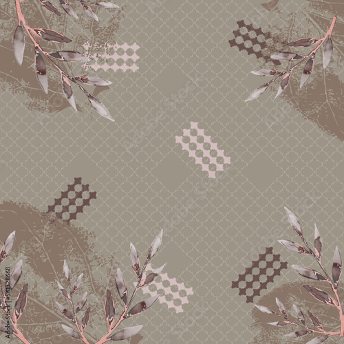 printed square scarf design template with abstract floral pattern design