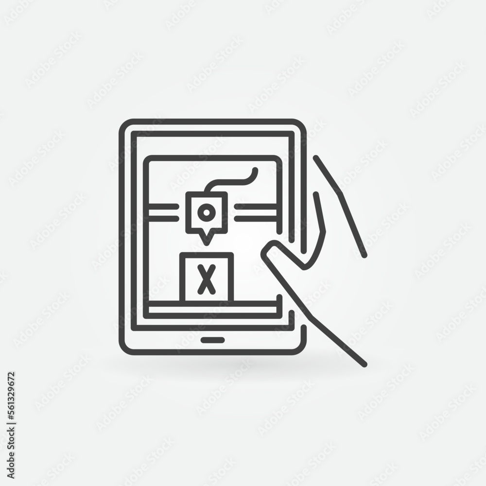 3D Printing online on Tablet vector concept linear icon 3D Printing online on Tablet vector concept linear icon