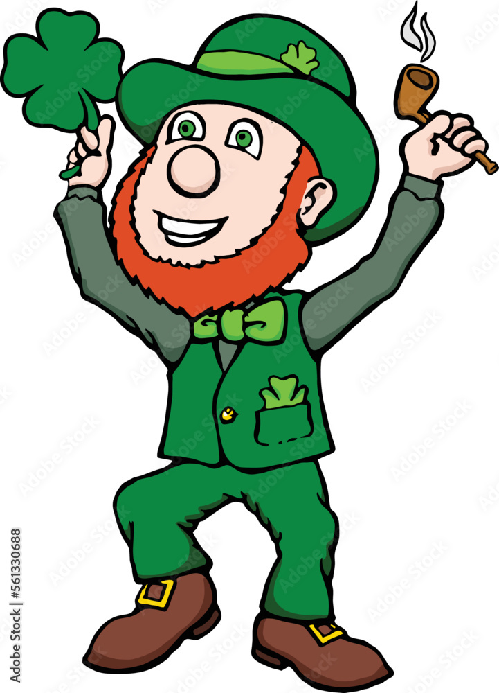 cartoon leprechaun with shamrock and pipe cartoon leprechaun with shamrock and pipe