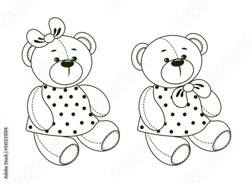 Vector hand-drawn illustration of a cute teddy bear. Gift toy for Valentines day, birthday, Christmas, holiday. Doodle.
