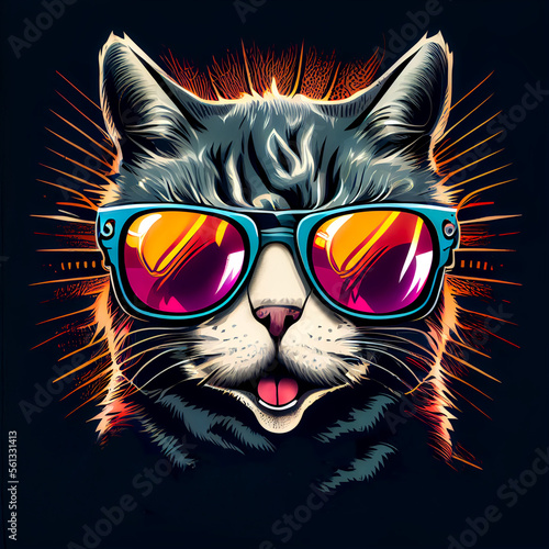 Rock 'n' Roll cat with sunglasses - By Generative AI