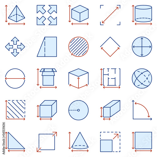 Dimension and Measuring colored icons set - Area and Size signs