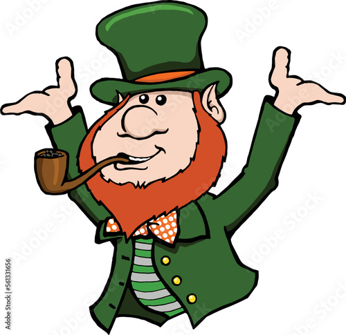 cartoon leprechaun holding up his hand