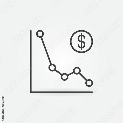 Dollar Falling Graph vector thin line Inflation concept icon