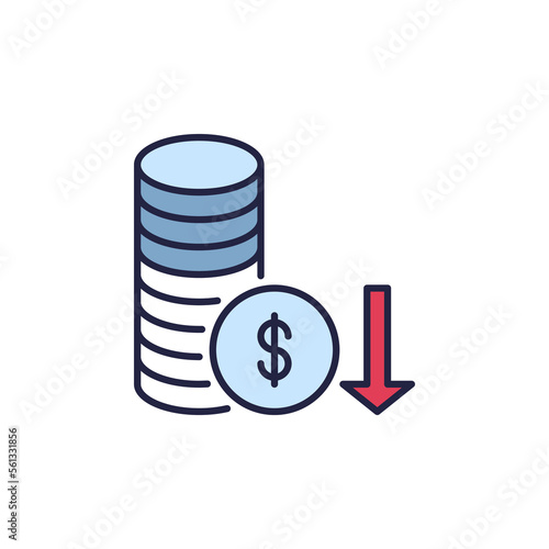 Dollar Coins with Arrow vector Inflation concept colored icon