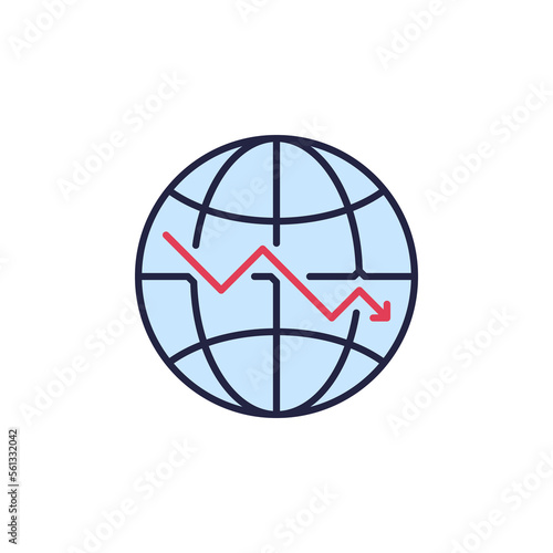 Earth Globe with Falling Arrow vector World Financial Crisis concept colored icon