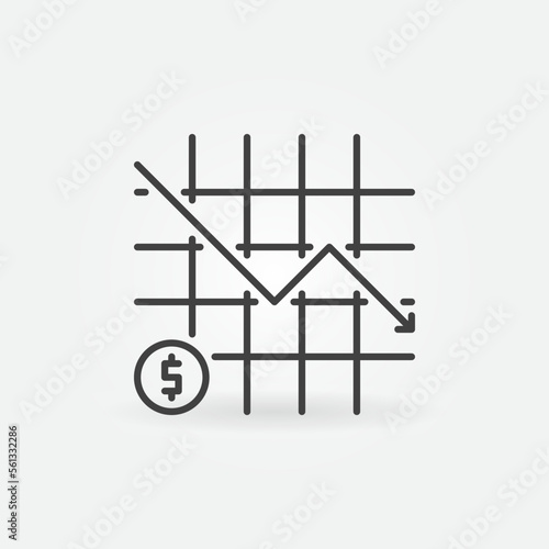 Falling Arrow Chart vector Dollar Inflation concept linear icon