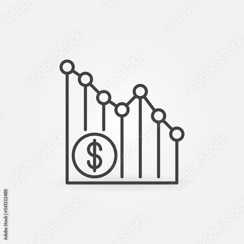 Falling Dollar Chart icon vector Hyperinflation concept outline icon
