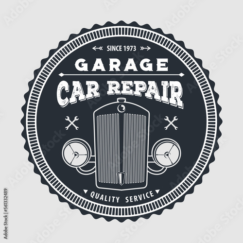 Car repair service, vintage Logo design concept with retro radiator grill and car headlights. Vector illustration