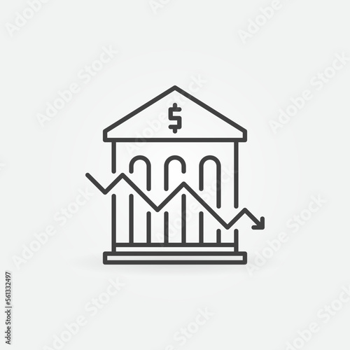 Falling Graph with Bank Building vector Inflation linear icon or symbol