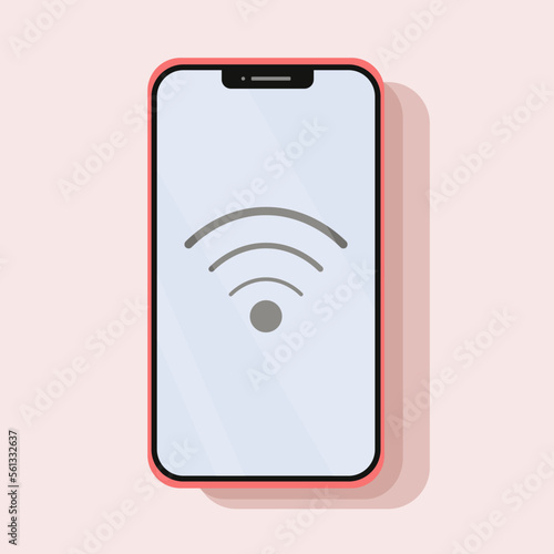 Red mobile phone icon with wi-fi. Flat design style. Vector illustration. копия