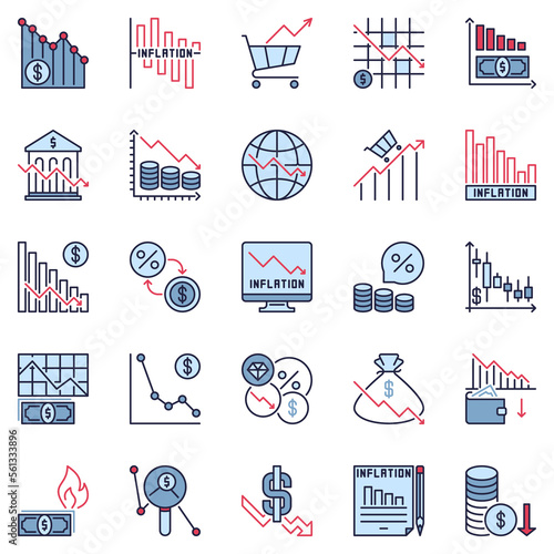 Inflation colored icons - Financial Crisis and Hyperinflation vector signs