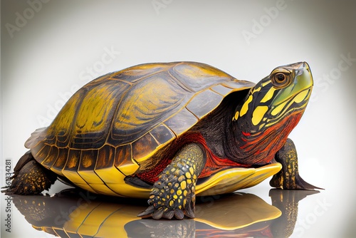 Close up of a River Cooter Turtle isolated on a white background photo