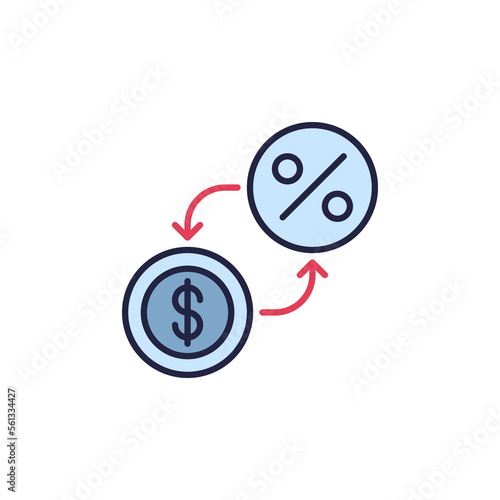 Percent with Dollar signs vector Inflation concept colored icon