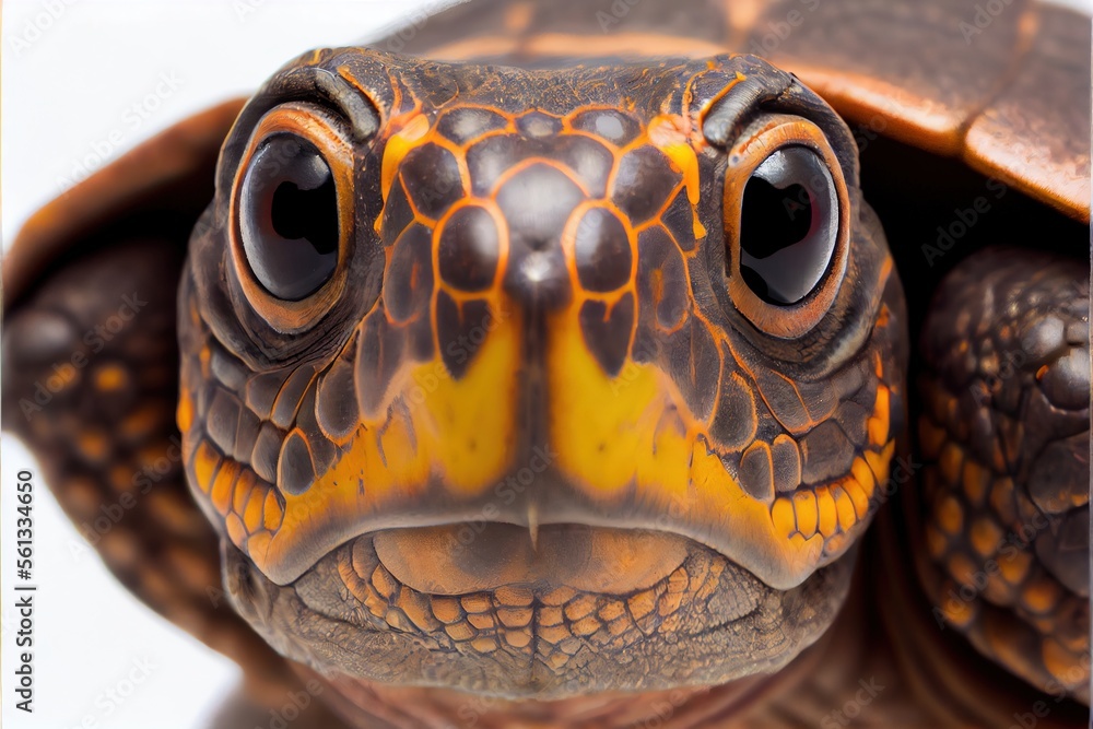 Close up of a Wood Turtle isolated on a white background Close up of a Wood Turtle isolated on a white background
