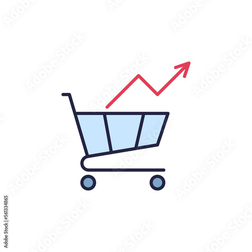 Shopping Cart and Arrow vector Inflation concept colored icon