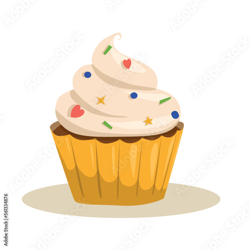 Isolated sweet cupcake with cream and sprinkles.