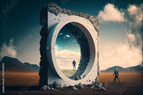 doorway to the future with a man standing in front of a doorway, generated by generative ai