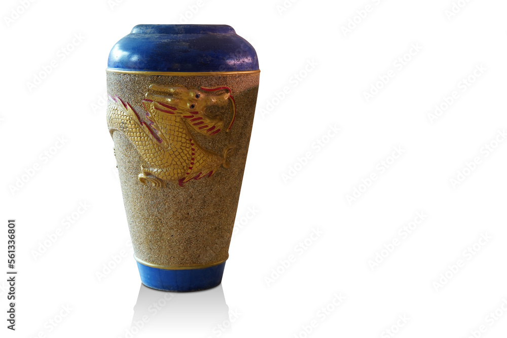 antique gold and blue long ceramic and marble vase on white background, vintage, retro, antique, old, decor, copy space antique gold and blue long ceramic and marble vase on white background, vintage, retro, antique, old, decor, copy space