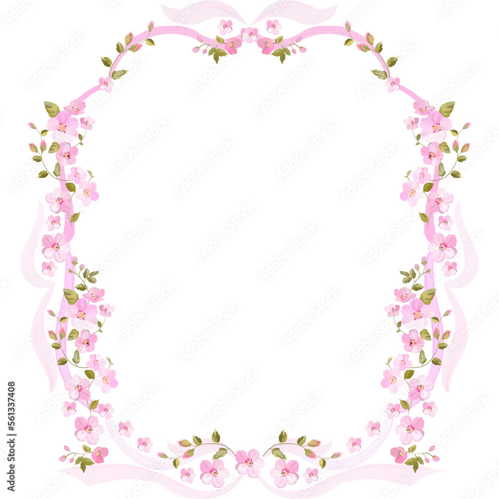 curly frame with pink flowers and ribbons curly frame with pink flowers and ribbons