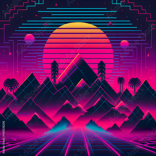 Retrowave pattern  80s and 90s style background illustration