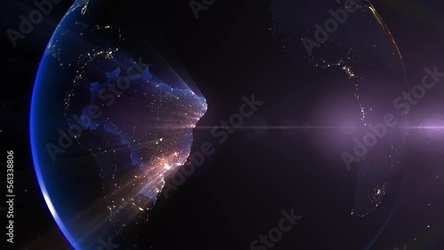 Earth from Space Night Realistic Blue Shining Country Brazil photo