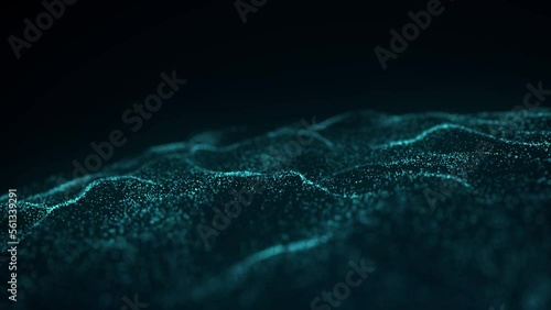 Dynamic wave of glowing particles. Digital technology background. 3d rendering. 4k animation.
