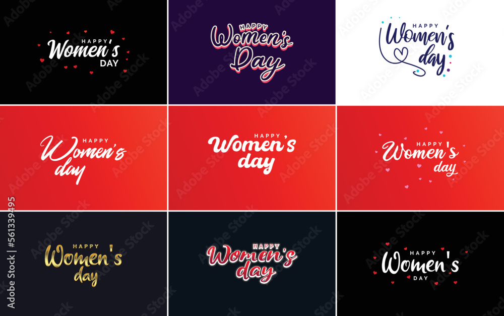 Happy Women's Day greeting card template with hand lettering text design creative typography suitable for holiday greetings; vector illustration