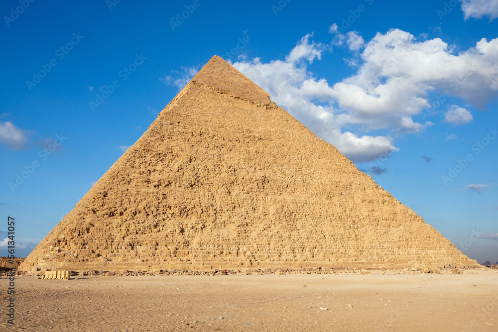 the pyramid of Khafre or of Chephren the second-tallest and second-largest of the 3 Ancient Egyptian Pyramids of Giza and the tomb of the Fourth-Dynasty pharaoh the pyramid of Khafre or of Chephren the second-tallest and second-largest of the 3 Ancient Egyptian Pyramids of Giza and the tomb of the Fourth-Dynasty pharaoh