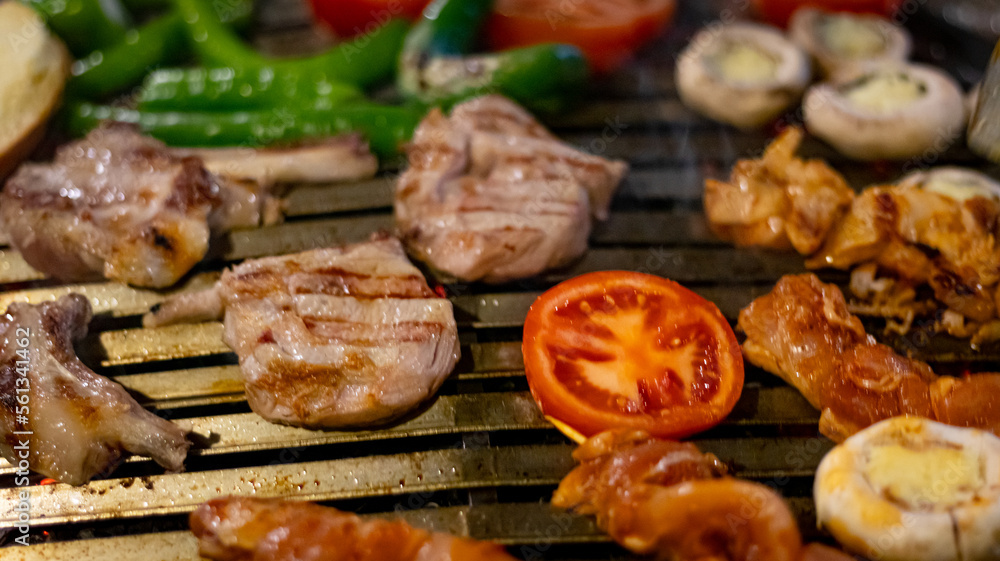 grilled meat and vegetables