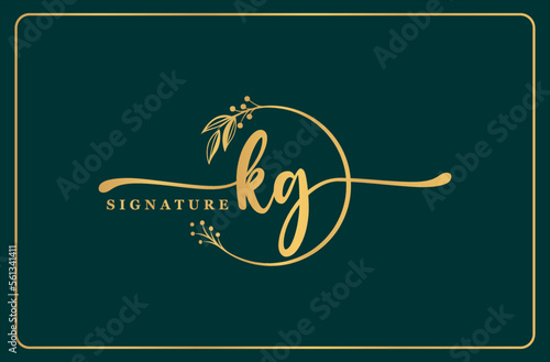 luxury gold signature initial Kg logo design isolated leaf and flower