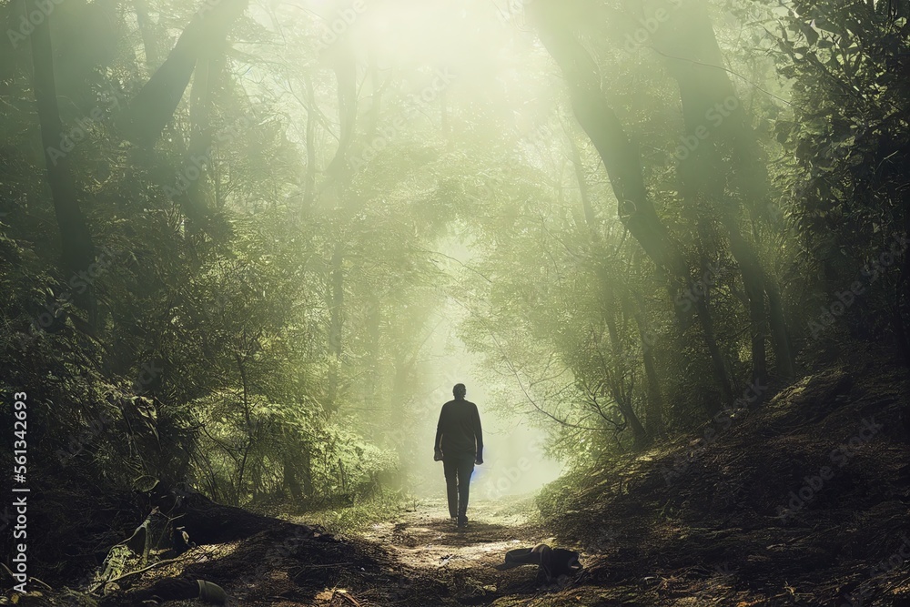 Man Walking through a Forest (Generative AI)