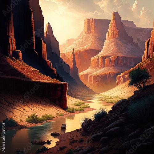 Scenic canyon landscape background red mountains