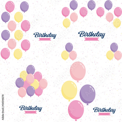 Happy Birthday design with a pastel color scheme and a hand-drawn cake illustration