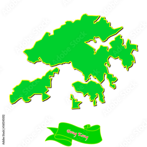 Vector map of Hong Kong with subregions in green country name in red
