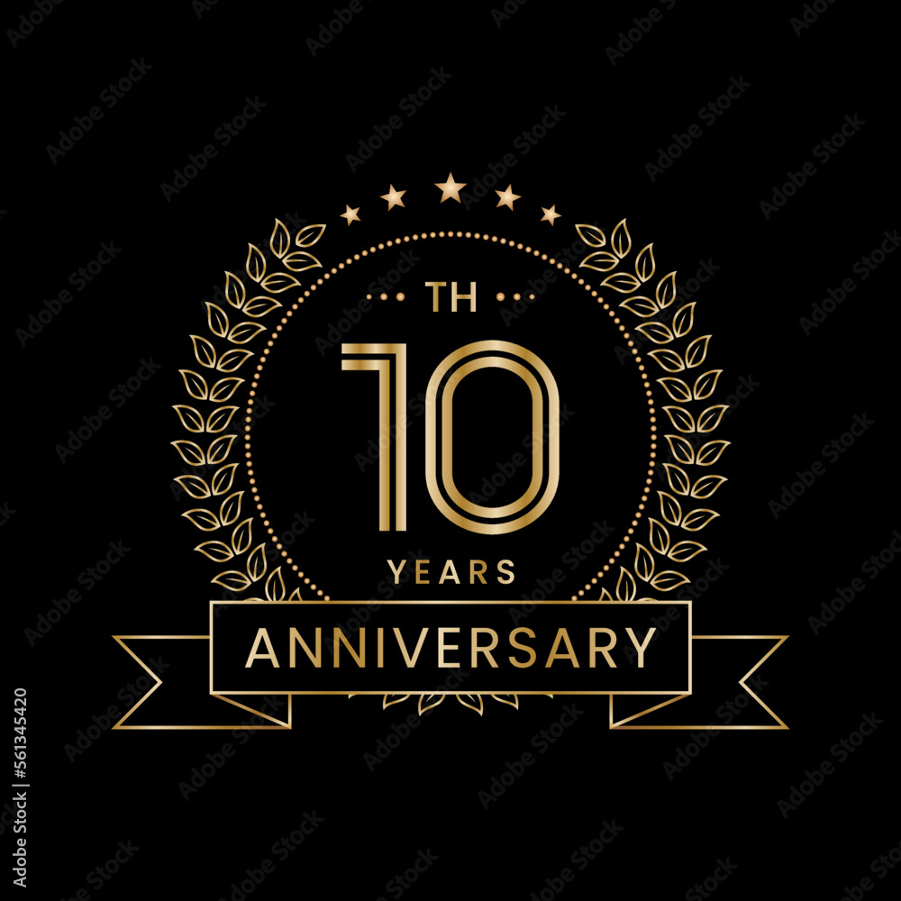 10th Anniversary logo design with laurel wreath for celebration event, invitation, banner, poster, flyer, greeting card. Line Art Design, Logo Vector Illustration 10th Anniversary logo design with laurel wreath for celebration event, invitation, banner, poster, flyer, greeting card. Line Art Design, Logo Vector Illustration