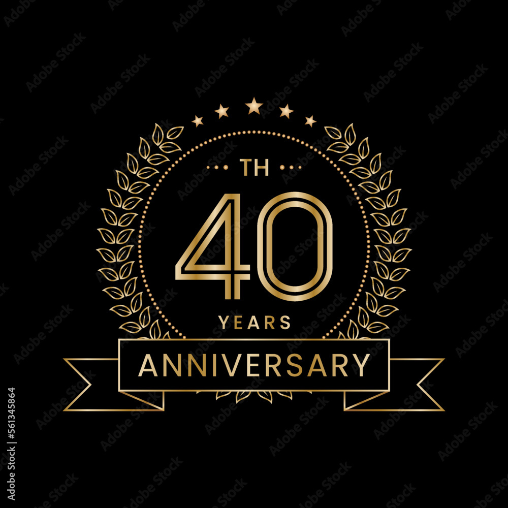 40th Anniversary logo design with laurel wreath for celebration event, invitation, banner, poster, flyer, greeting card. Line Art Design, Logo Vector Illustration 40th Anniversary logo design with laurel wreath for celebration event, invitation, banner, poster, flyer, greeting card. Line Art Design, Logo Vector Illustration