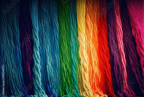 fantasy chunky rainbow yarn backdrop and background, generative ai.