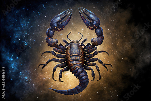 Zodiac sign of Scorpio, fantasy scorpion with magic light in space, generative AI