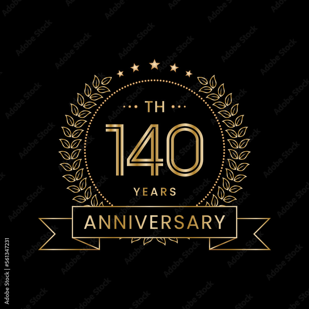 140th Anniversary logo design with laurel wreath for celebration event, invitation, banner, poster, flyer, greeting card. Line Art Design, Logo Vector Illustration 140th Anniversary logo design with laurel wreath for celebration event, invitation, banner, poster, flyer, greeting card. Line Art Design, Logo Vector Illustration