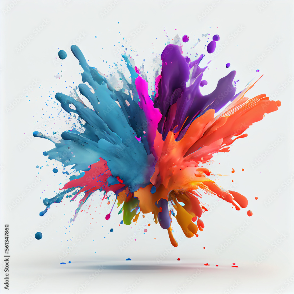 3d render of colorful splash watercolors explosion on a white background - generative ai