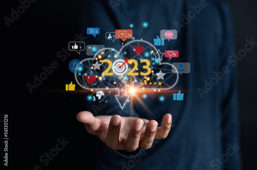 2023 business people set goals online communication network, global internet connection technology in 2023 and digital marketing, Financial and banking, Digital link tech.