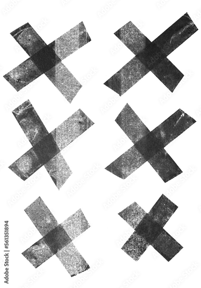 Obraz premium single black transparent cloth tape adhesive strips overlapping each other. poster sticker elements for your mixed media collage.